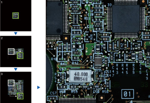 Live Panorama -- A large field can be easily stitched by moving the sample stage